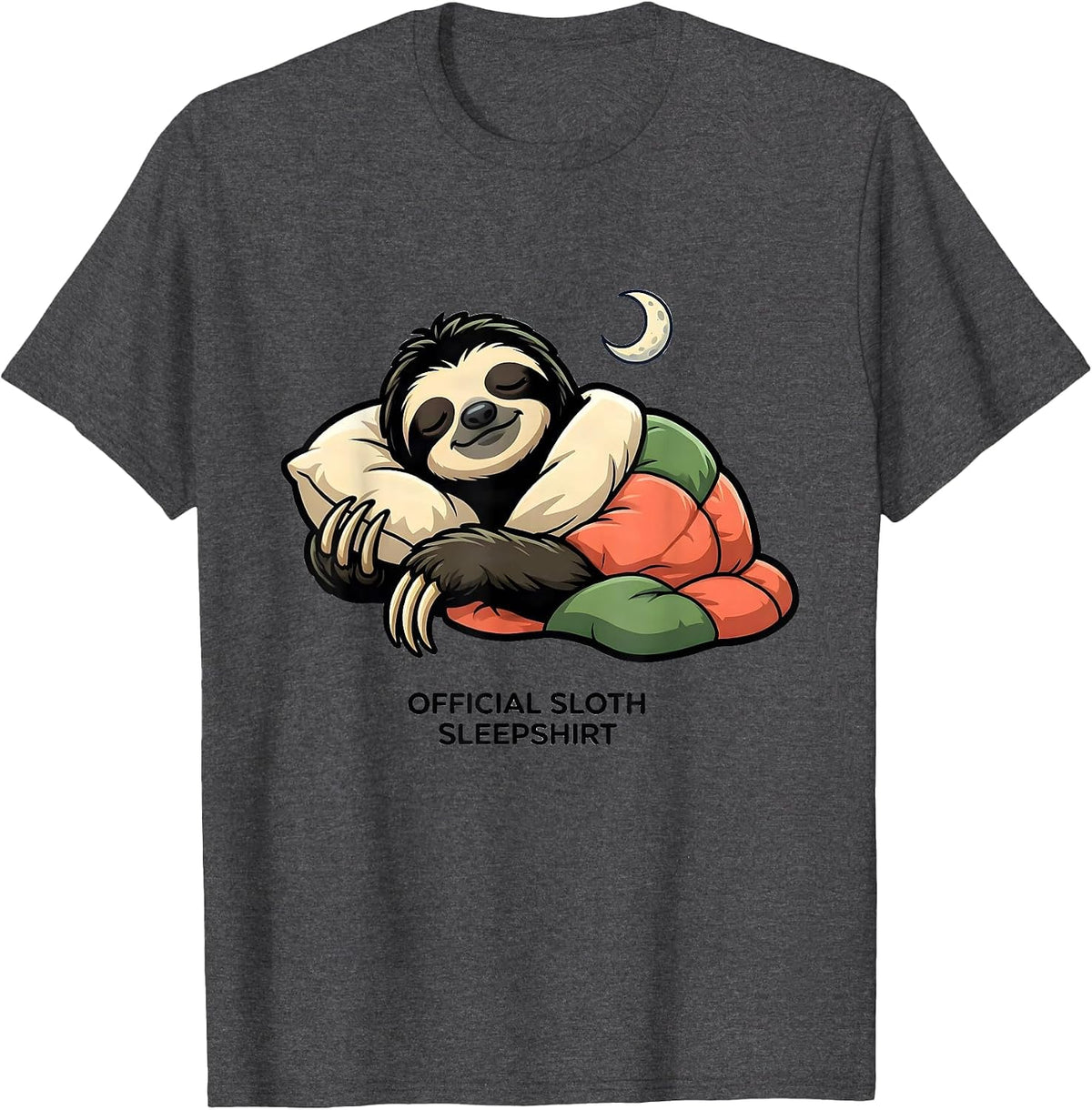 Official Sloth Sleepshirt Cute Cartoon Animal Lover Lounge T-Shirt - Dark Heather Grey