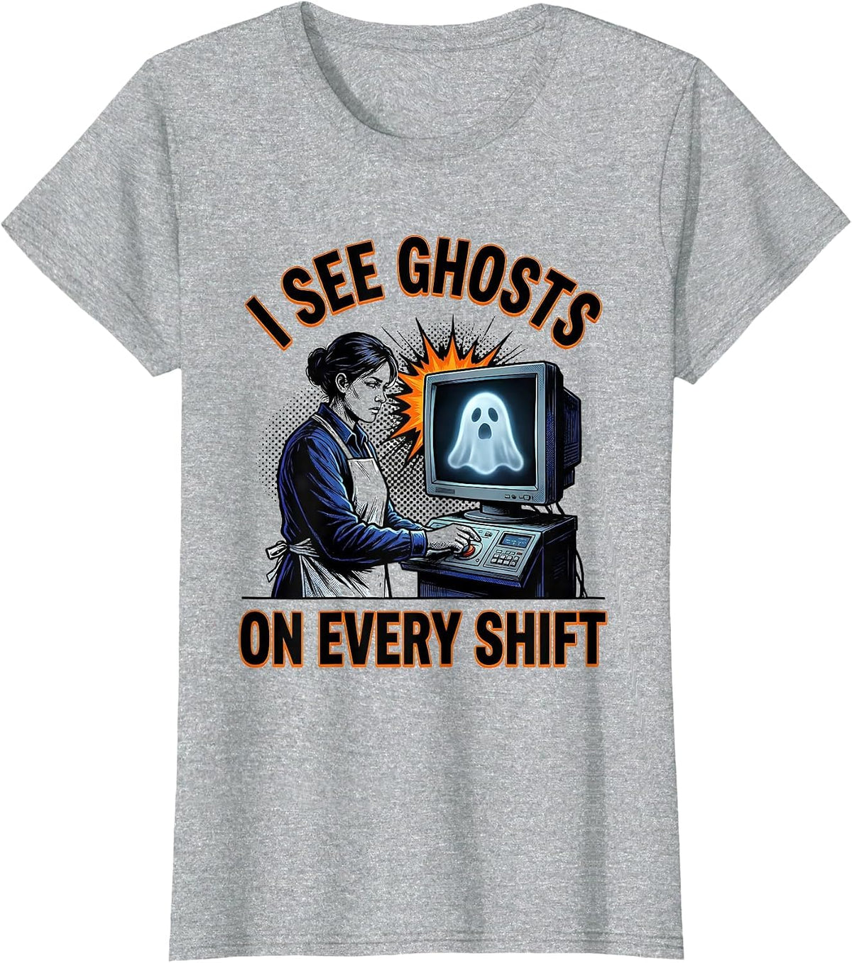 I See Ghosts On Every Shift Funny Radiology Tech Halloween T-Shirt - Heather Grey