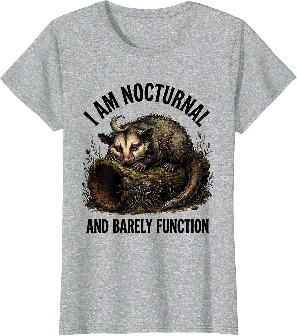 I Am Nocturnal And Barely Function Funny Opossum Meme Humor T-Shirt - Heather Grey