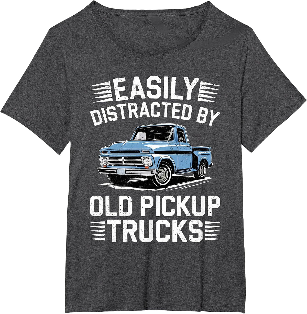 Easily Distracted by Old Pickup Trucks Shirt Vintage Car Guy T-Shirt - Dark Heather Grey