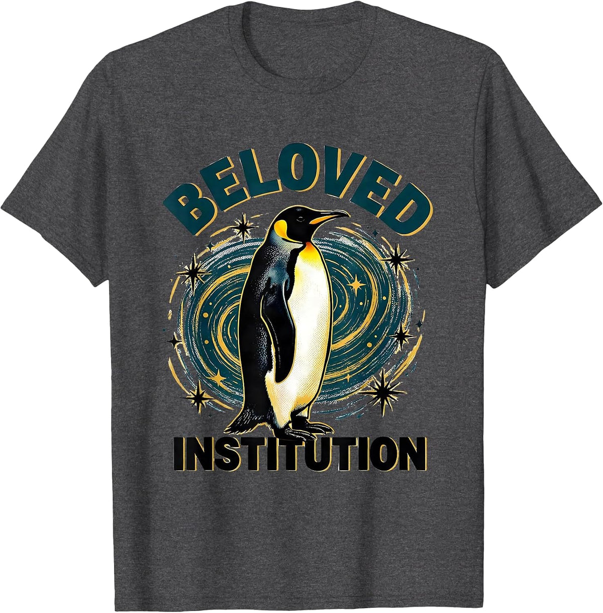 Men's Beloved Institution Penguin Van Gogh Starry Night Animal T-Shirt - Dark Heather Grey