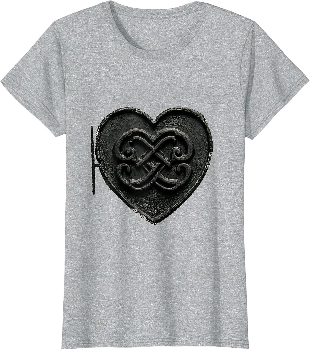 Heart-Shaped Initials Matching Pair Rubber Stamp T-Shirt - Heather Grey