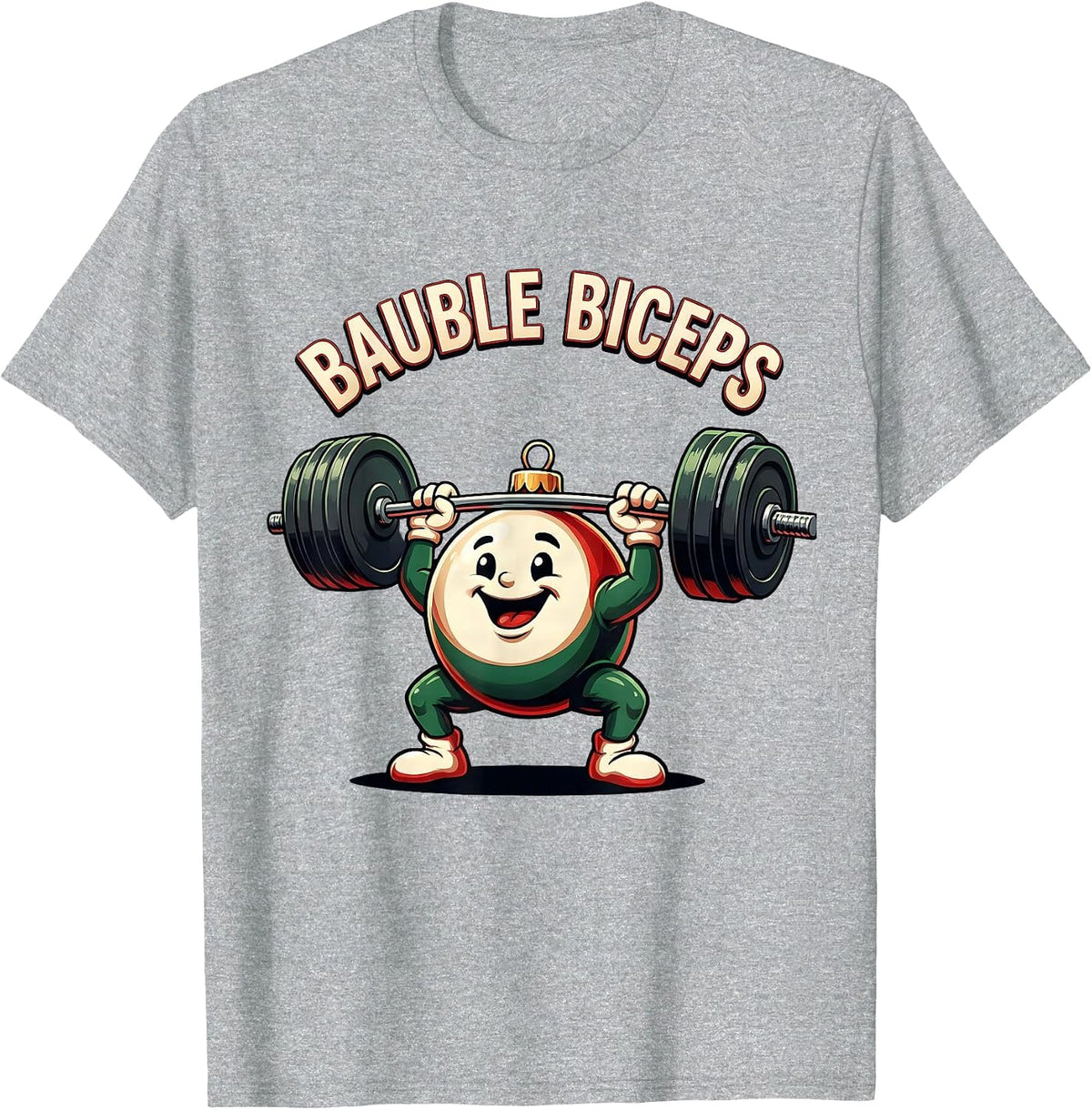 Men's Bauble Biceps Funny Christmas Gym Weightlifting Workout Gift T-Shirt - Heather Grey