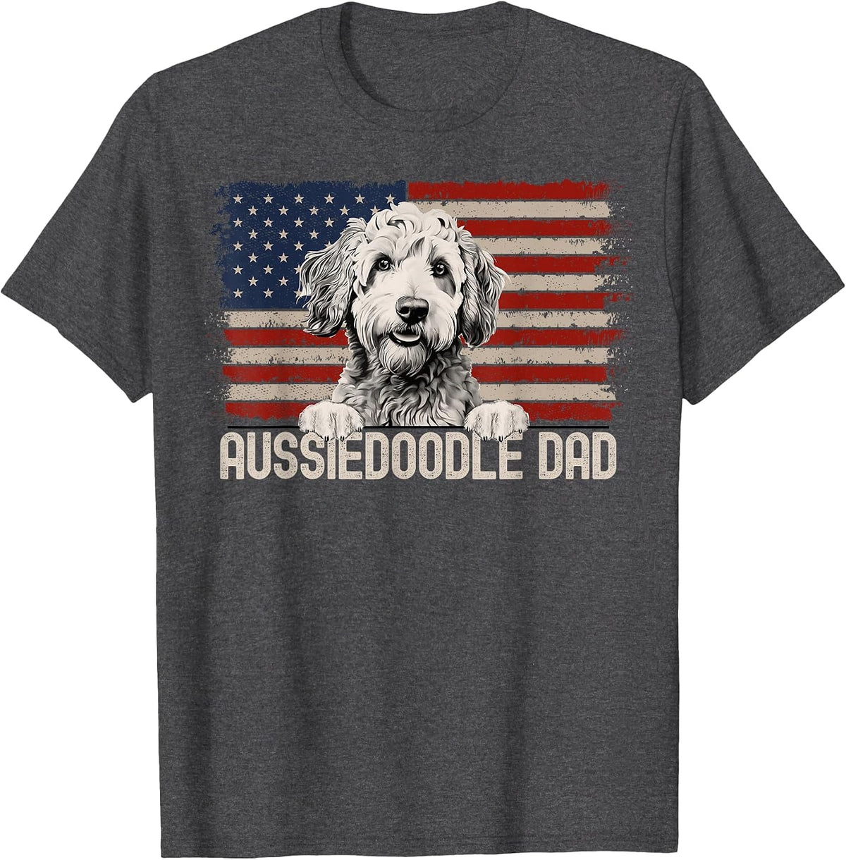 Best Dog Dad Ever American Flag - Aussiedoodle Dad T-Shirt - Dark Heather Grey