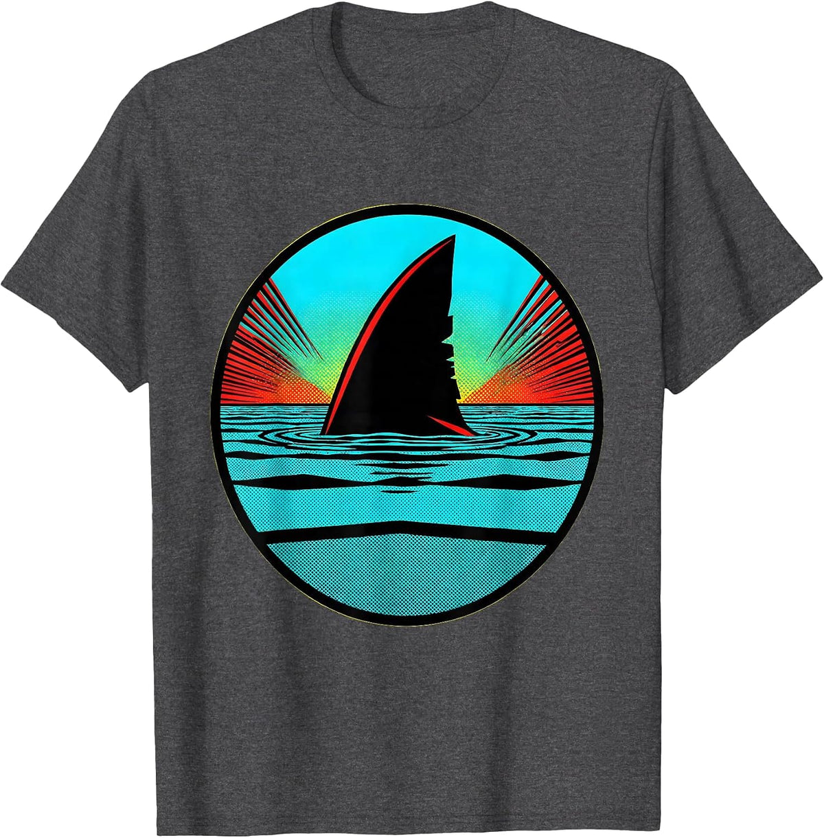 Men's Shark Fin Cutting Through Calm Water Graphic T-Shirt - Dark Heather Grey