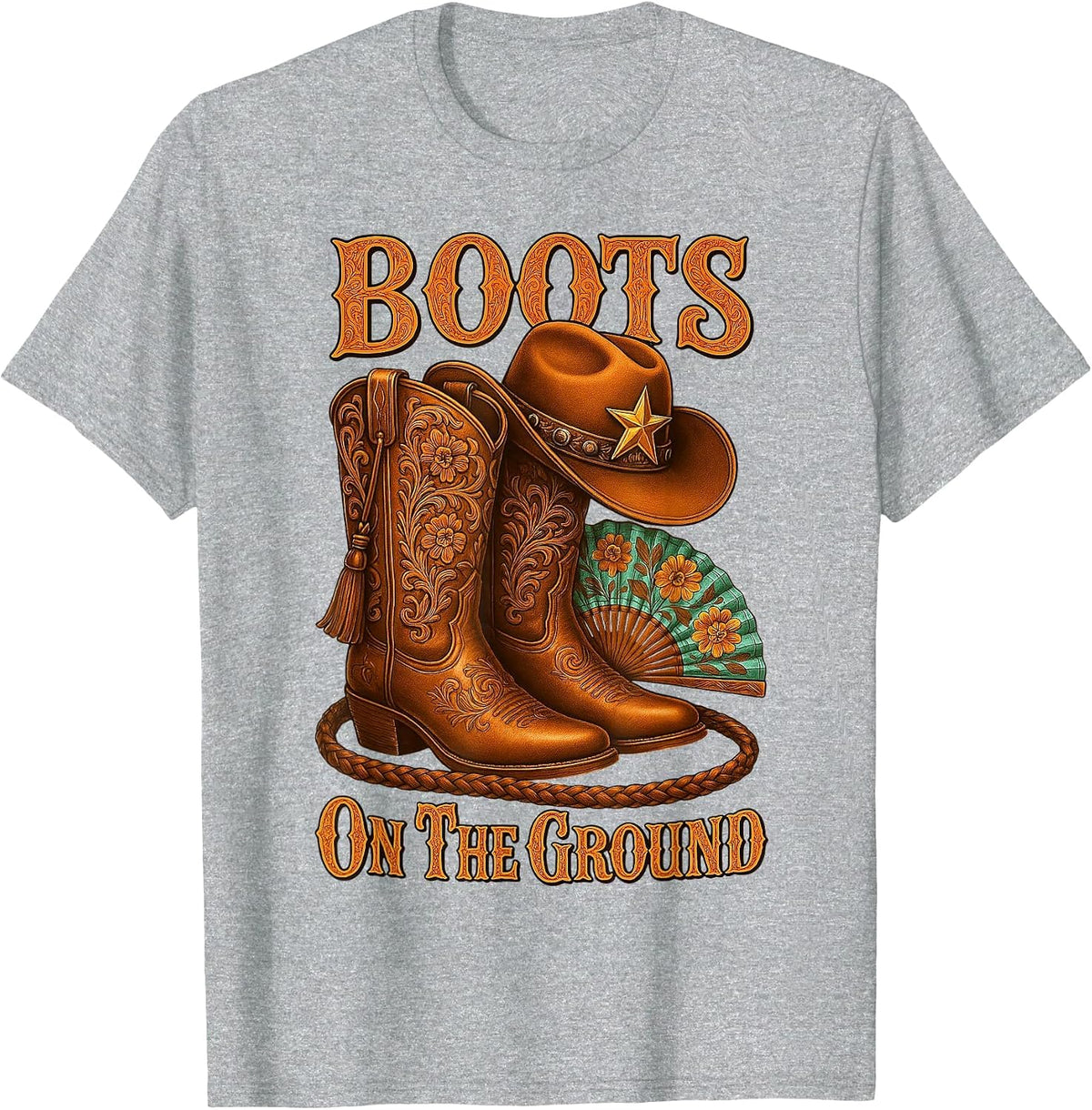 Cowgirl Rodeo Western Style Boots On The Ground Linedance T-Shirt - Heather Grey