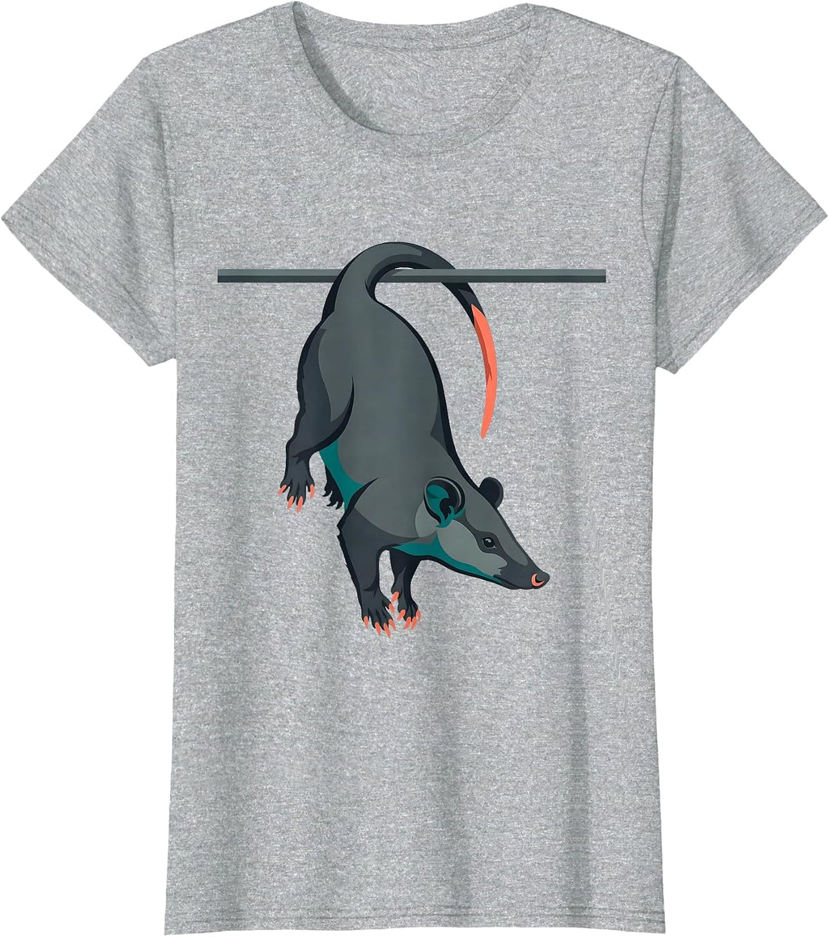Women's Calm Opossum Hanging Flat Vector Funny Animal Meme T-Shirt - Heather Grey