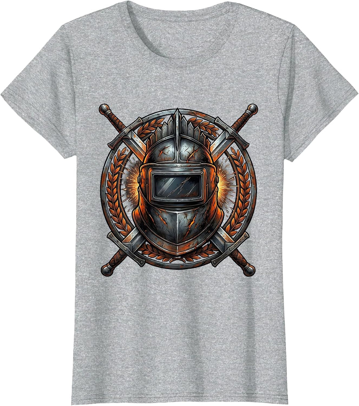 Welder Warrior Battle Helmet Graphic Tee T-Shirt - Heather Grey