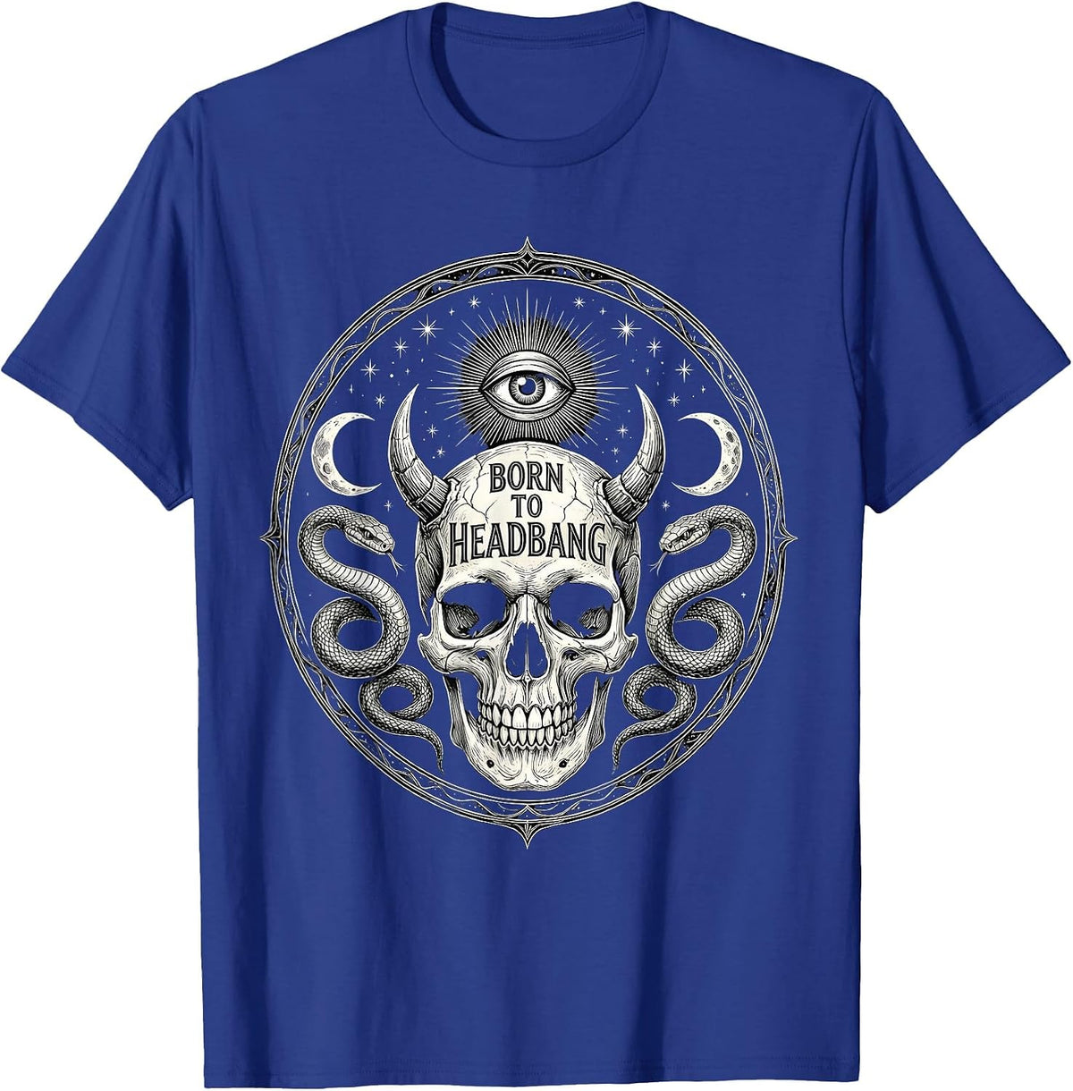 Men's Born to Headbang Metal Band Graphic Design T-Shirt - Royal Blue