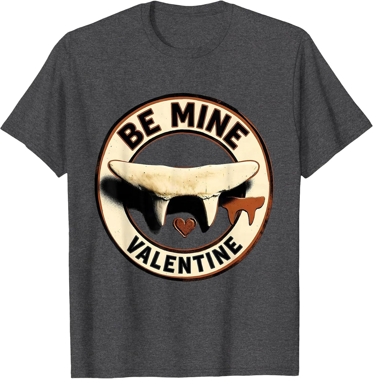Shark Tooth Screenprint Poster Shark Lover Valentine Gift T-Shirt - Dark Heather Grey