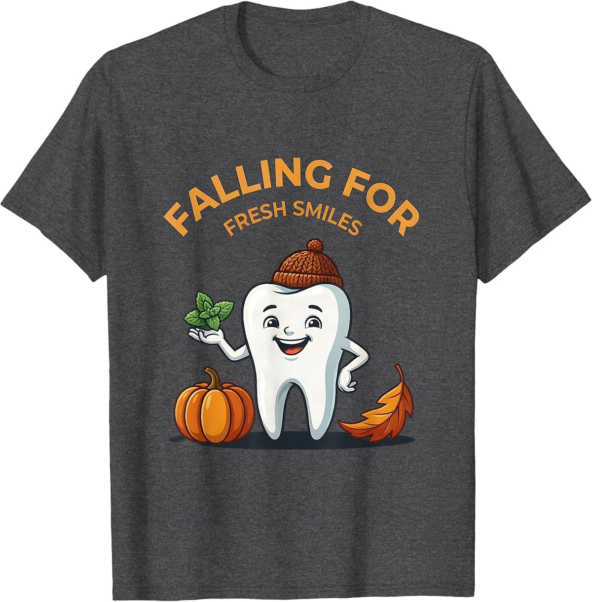 Men's Falling For Fresh Smiles Funny Dental Hygienist Humor T-Shirt - Dark Heather Grey