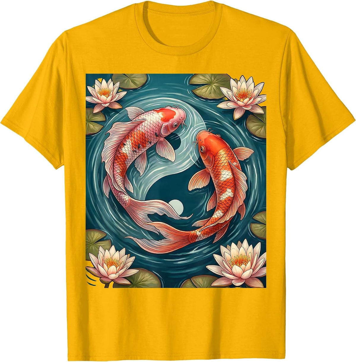 Men's Pink Koi Fish Lily Pond Breast Cancer Awareness T-Shirt - Golden Yellow
