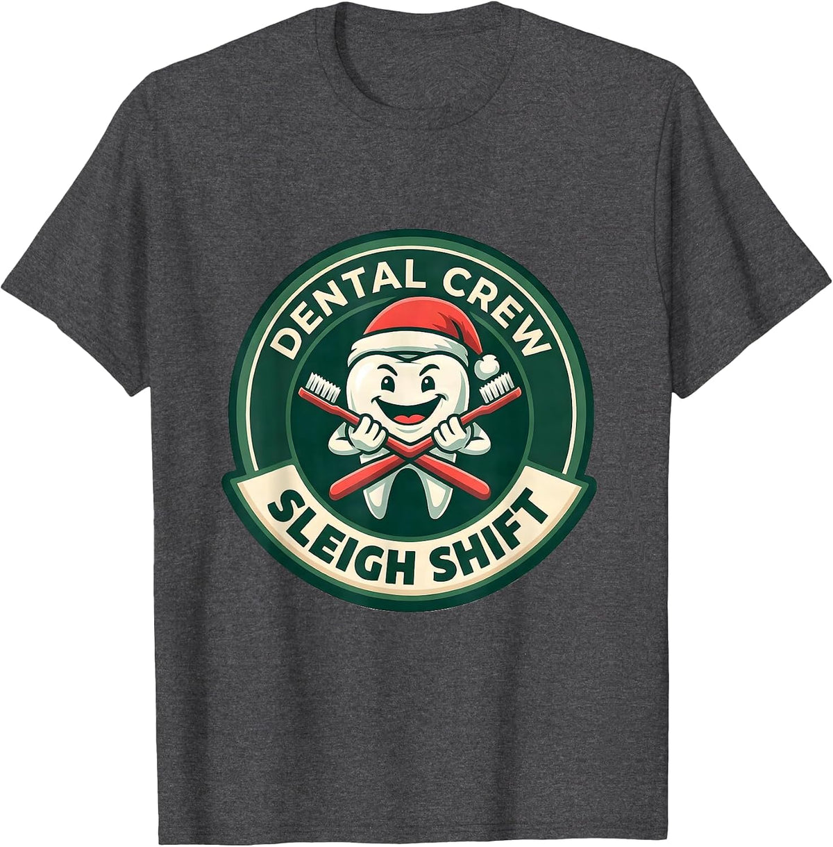 Men's Dental Crew Sleigh Shift Funny Dentist Santa Hat Dental Team T-Shirt - Dark Heather Grey