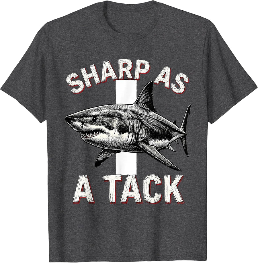 Men's Sharp As A Tack Funny Shark Lover Ocean Wildlife Humor T-Shirt - Dark Heather Grey