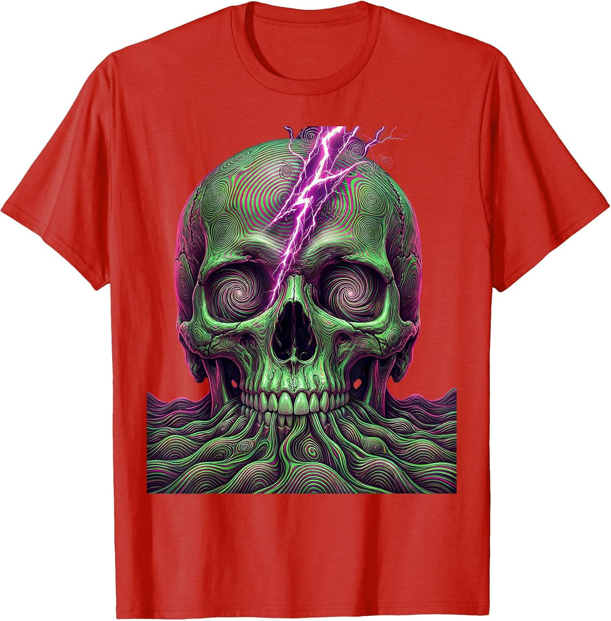 Men's Skull Lightning Bolt Metal Band Graphic T-Shirt - Red