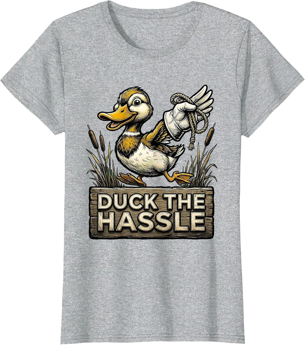 Women's Duck The Hassle Retro Cartoon Duck Hunter Humor Gift T-Shirt - Heather Grey