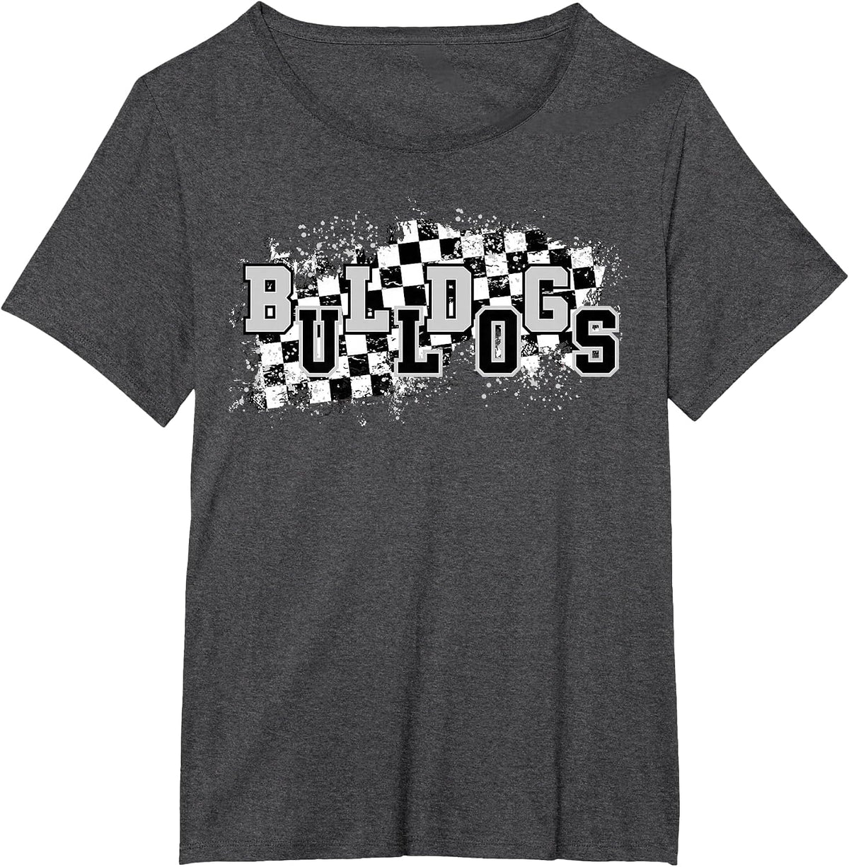 Bulldogs School Spirit Bulldog Pride Checkered Teacher T-Shirt - Dark Heather Grey