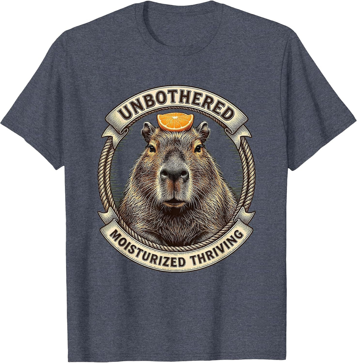 Unbothered Moisturized Thriving Capybara Design T-Shirt - Heather Blue