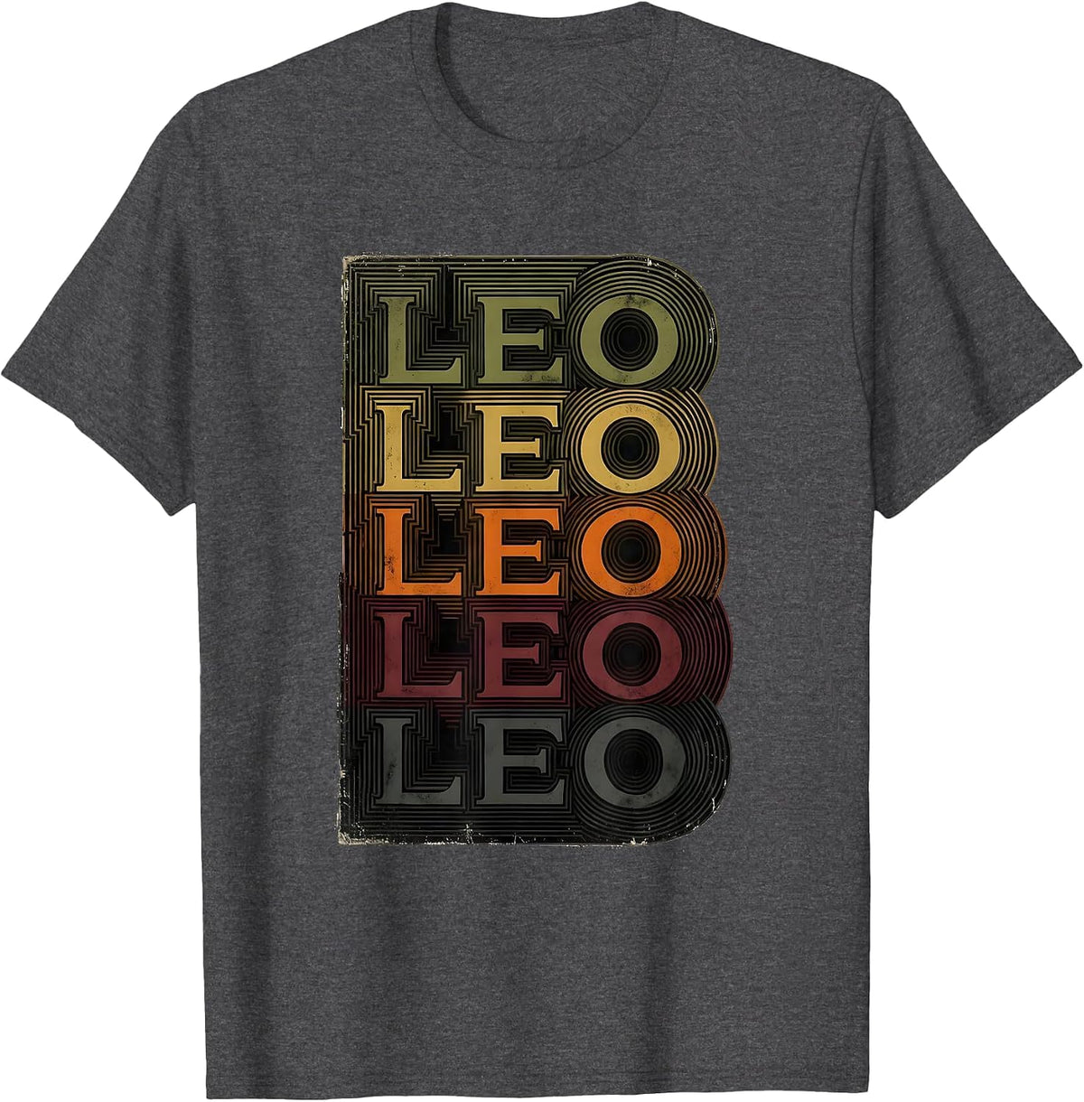 LEO Vintage Grunge Music Fan Typography T-Shirt - Dark Heather Grey
