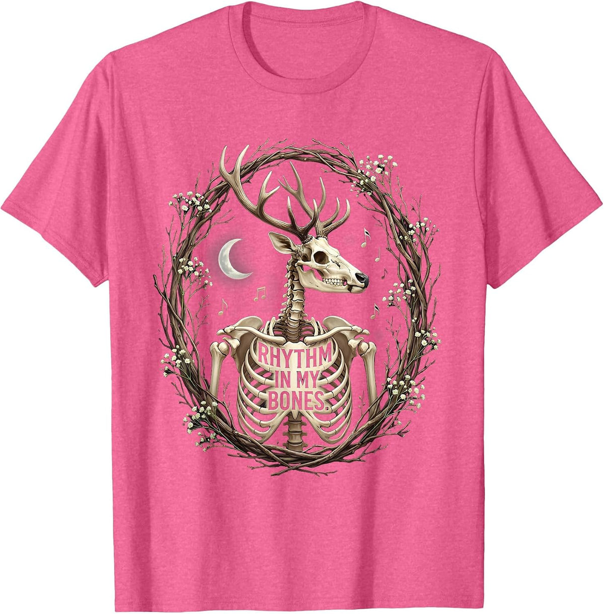 Rhythm In My Bones Skeleton Rock Band Design T-Shirt - Pink Heather