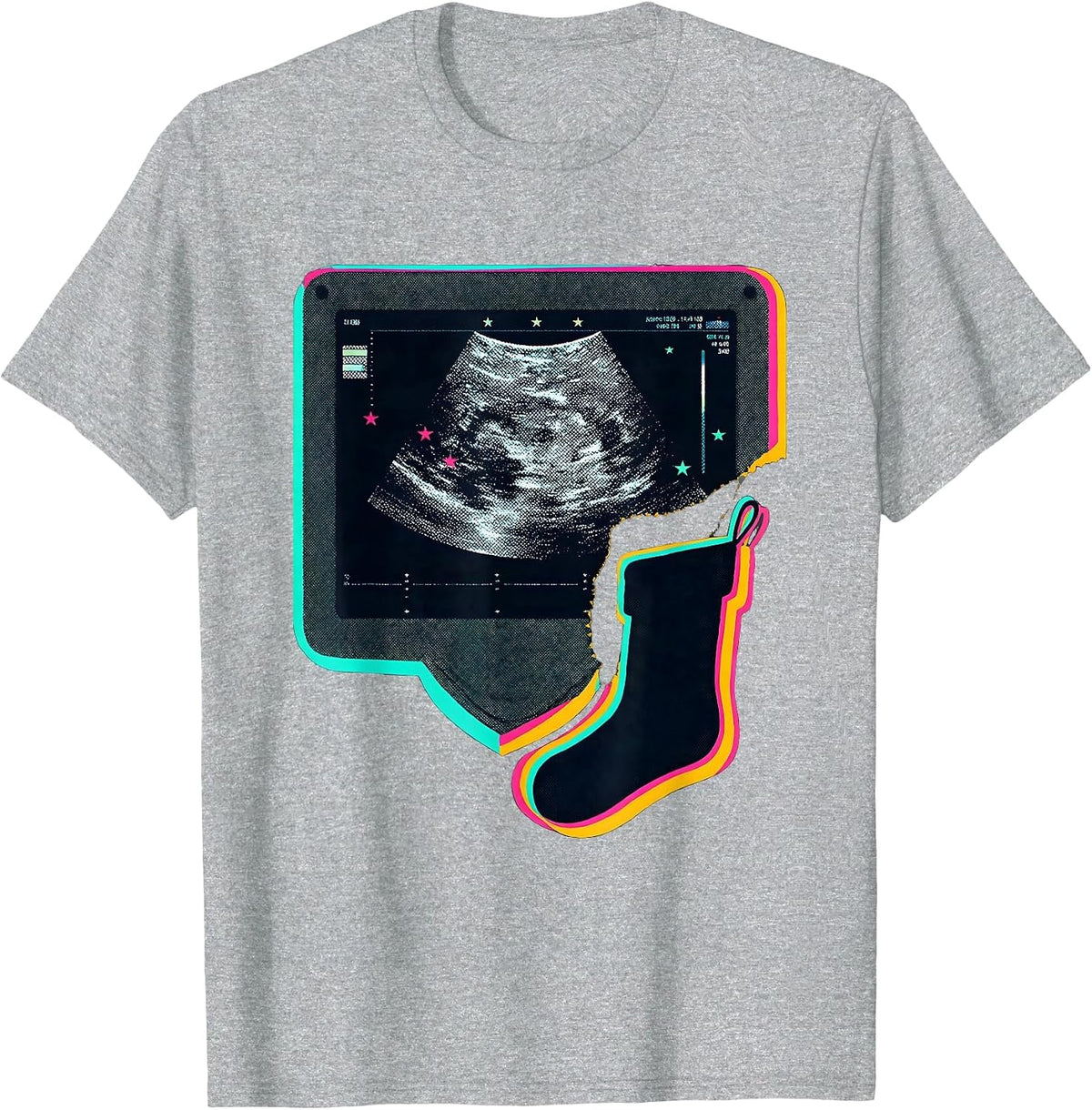 Men's Dark Ultrasound Console Christmas Stocking Sonographer Humor T-Shirt - Heather Grey
