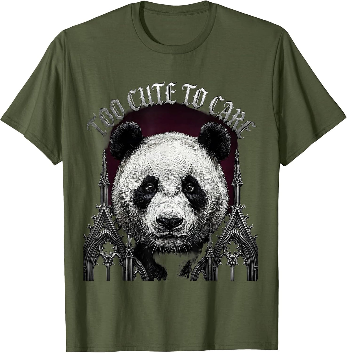 Men's Too Cute To Care Adorable Panda Design T-Shirt - Olive Green