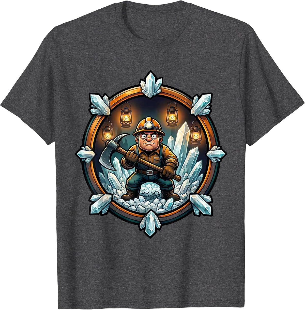Ancient Salt Mine Glowing Lanterns Illustration T-Shirt - Dark Heather Grey