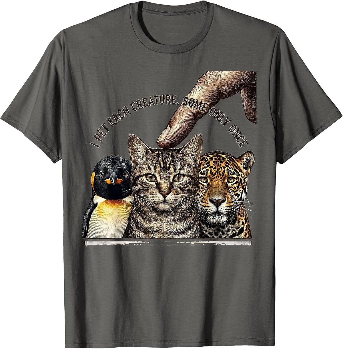I Pet Each Creature Some Only Once Funny Animal Lover Nature T-Shirt - Asphalt Grey