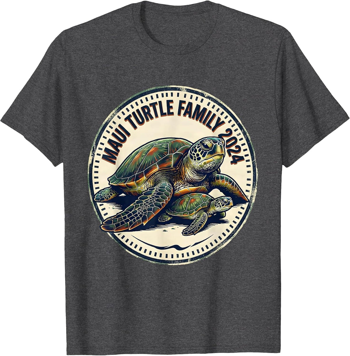Maui Turtle Family 2024 Vintage Sea Turtle Lover Tropical T-Shirt - Dark Heather Grey