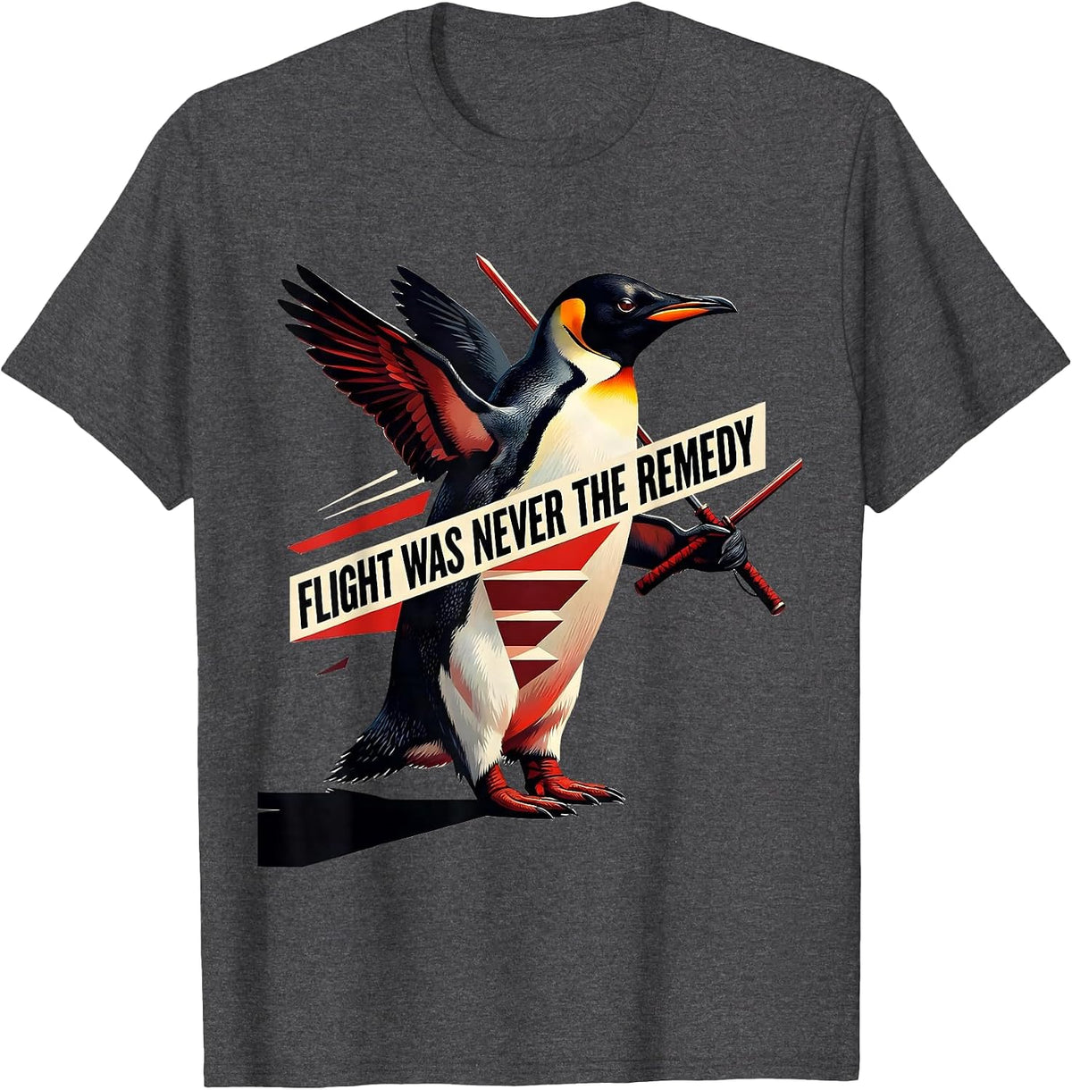 Men's Flight Was Never The Remedy Funny Penguin Martial Arts T-Shirt - Dark Heather Grey