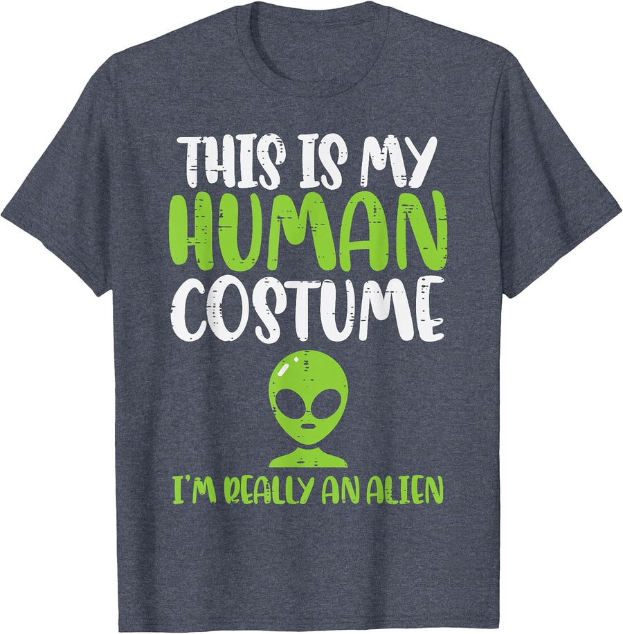 My Human Costume Im an Alien Funny Halloween ET Space Lover T-Shirt - Heather Blue
