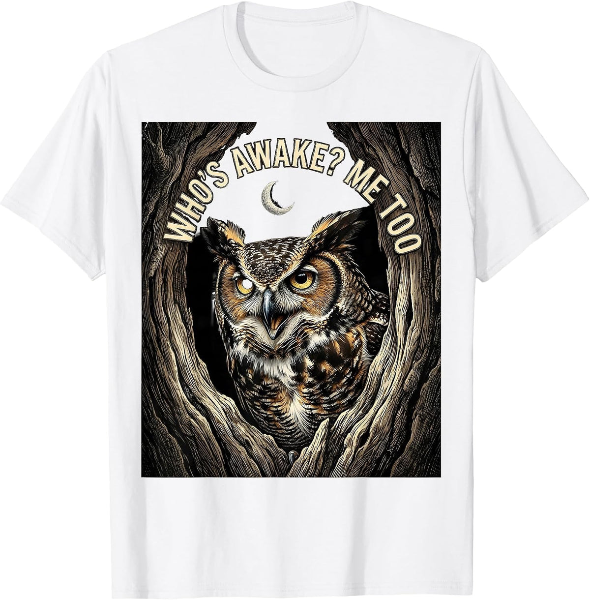 Men's Who's Awake? Me Too Vintage Sarcastic Owl Lover Birdwatcher T-Shirt - White