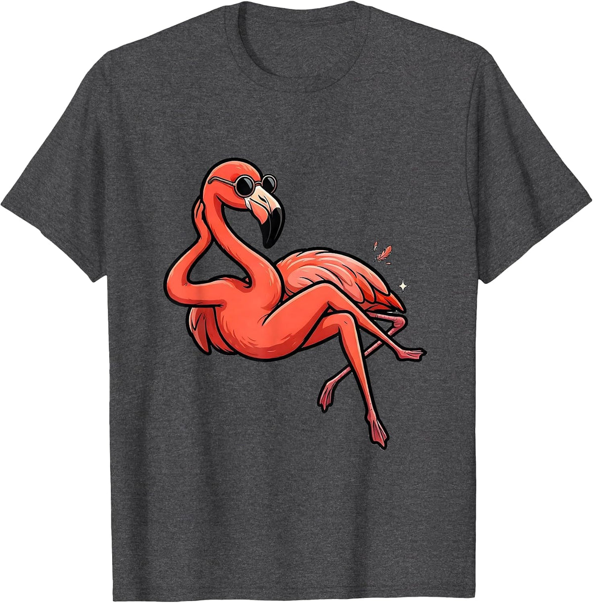 Cartoon Flamingo Sunglasses Funny Bird Lover Novelty T-Shirt - Dark Heather Grey
