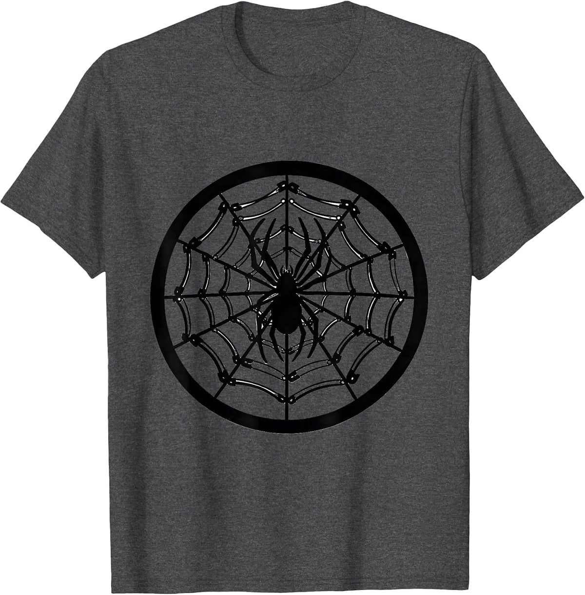 Punk Safety Pin Spider Web Graphic Tee T-Shirt - Dark Heather Grey