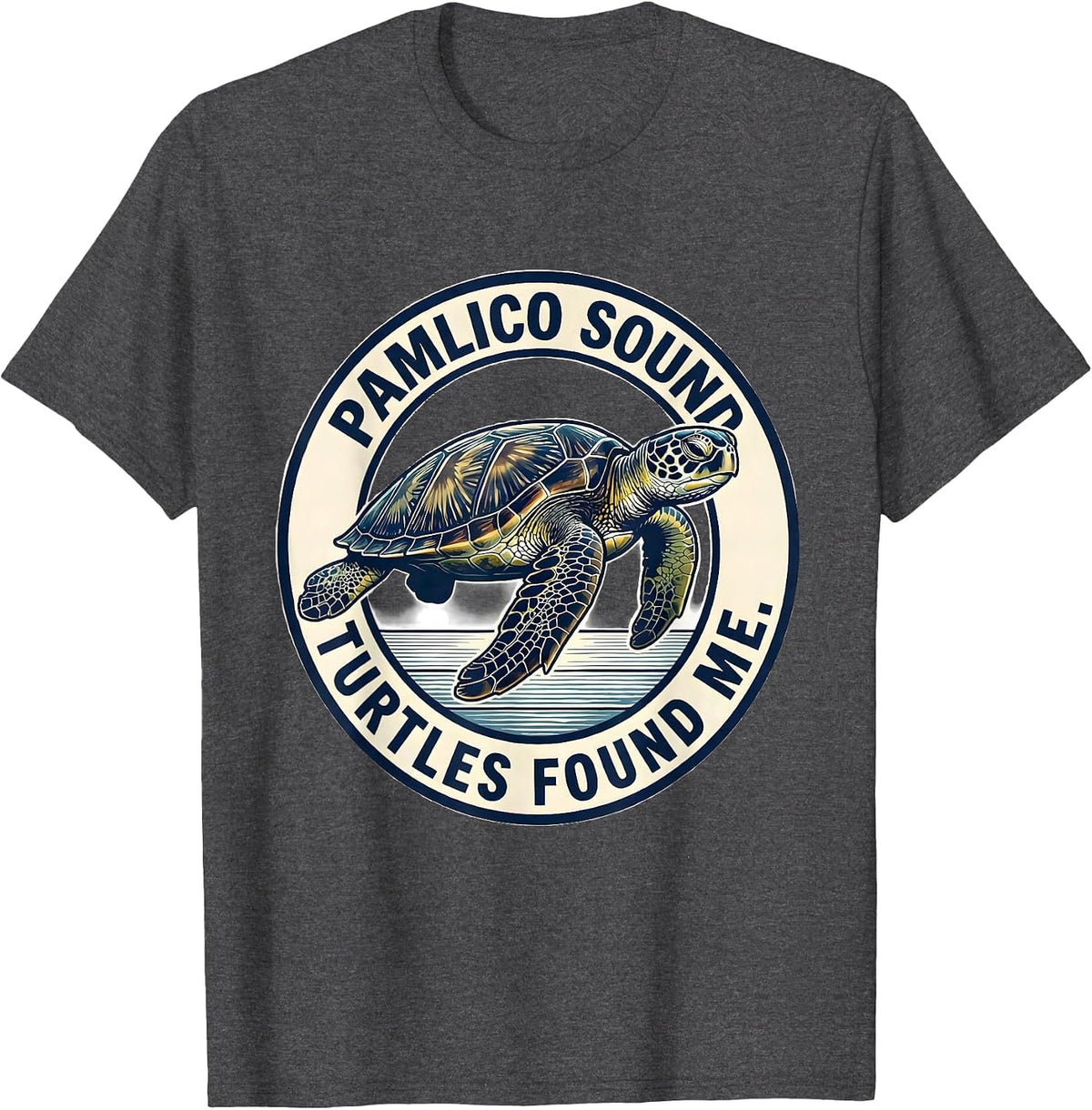Men's Pamlico Sound Turtles Found Me Emblem Sea Turtle Lover T-Shirt - Dark Heather Grey