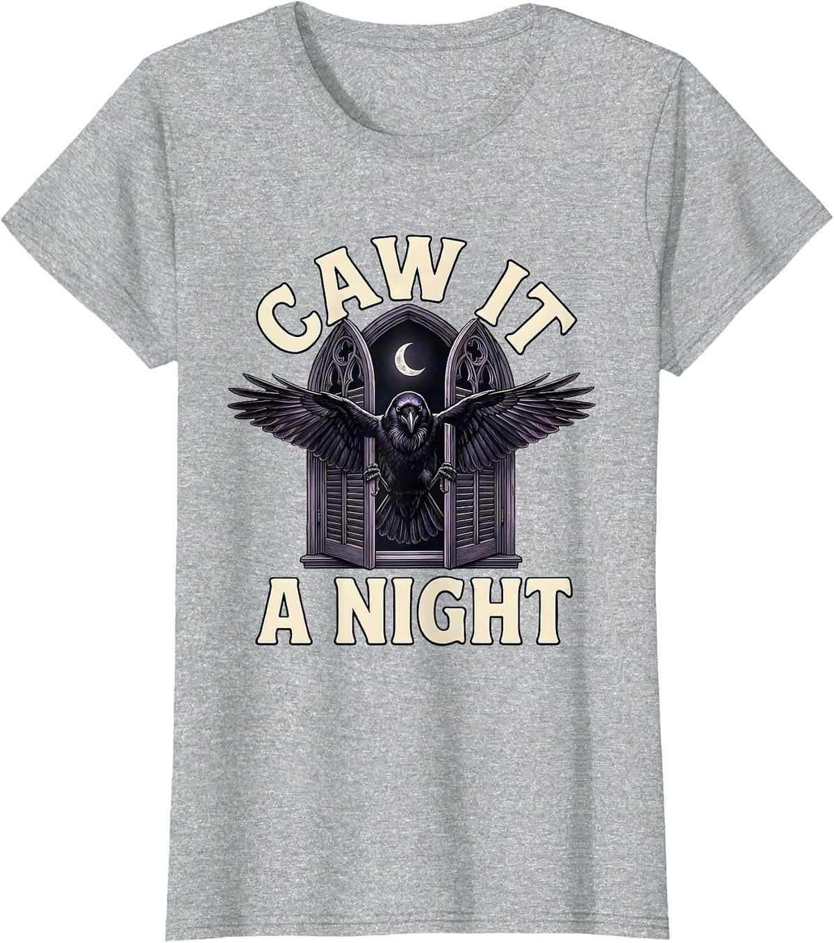 Caw It A Night Gothic Crow Halloween Humor Dark Bird Lover T-Shirt - Heather Grey