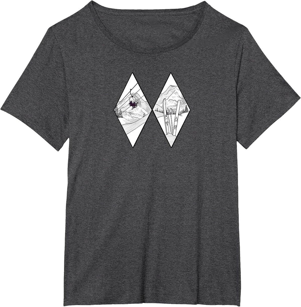 Graphic Difficult Run Marker Ski Snowboard Ski Lift Mountain T-Shirt - Dark Heather Grey