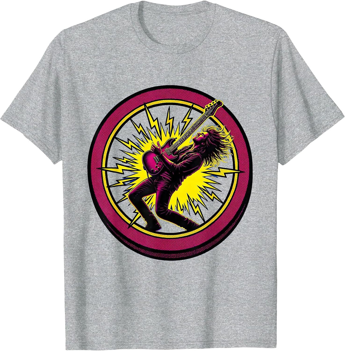 Men's 80s Rock Guitarist Shredding on Stadium Stage T-Shirt - Heather Grey