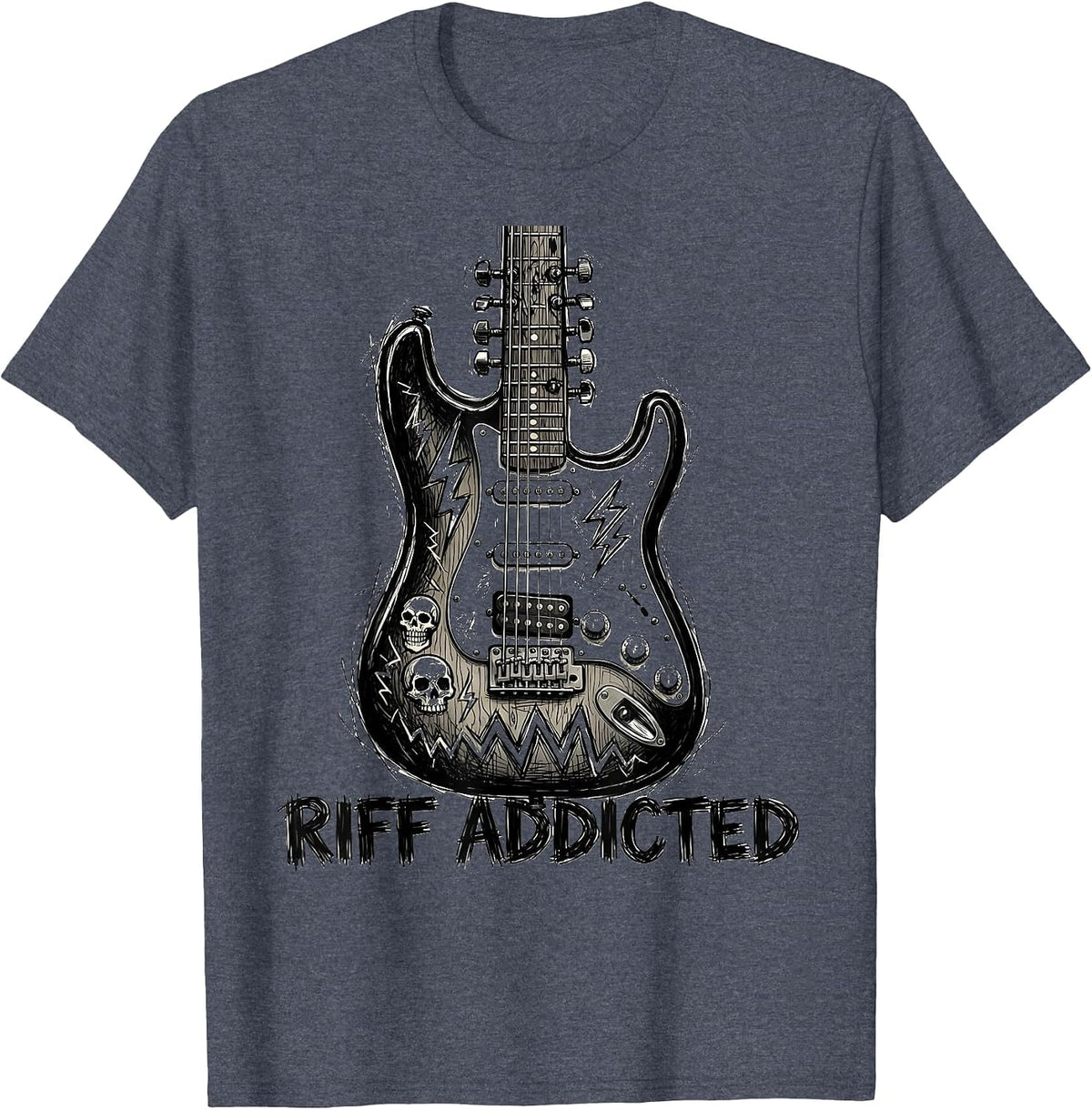 Riff Addicted Heavy Metal Guitar Design T-Shirt - Heather Blue