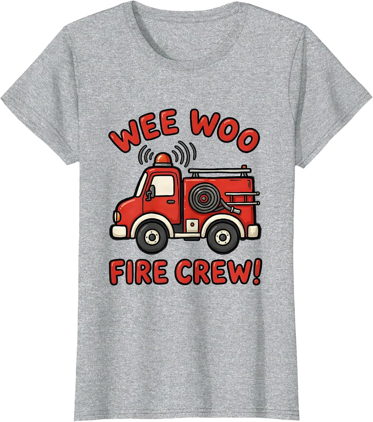 Women's Wee Woo Fire Crew Chunky Fire Truck Firefighter Humor T-Shirt - Heather Grey