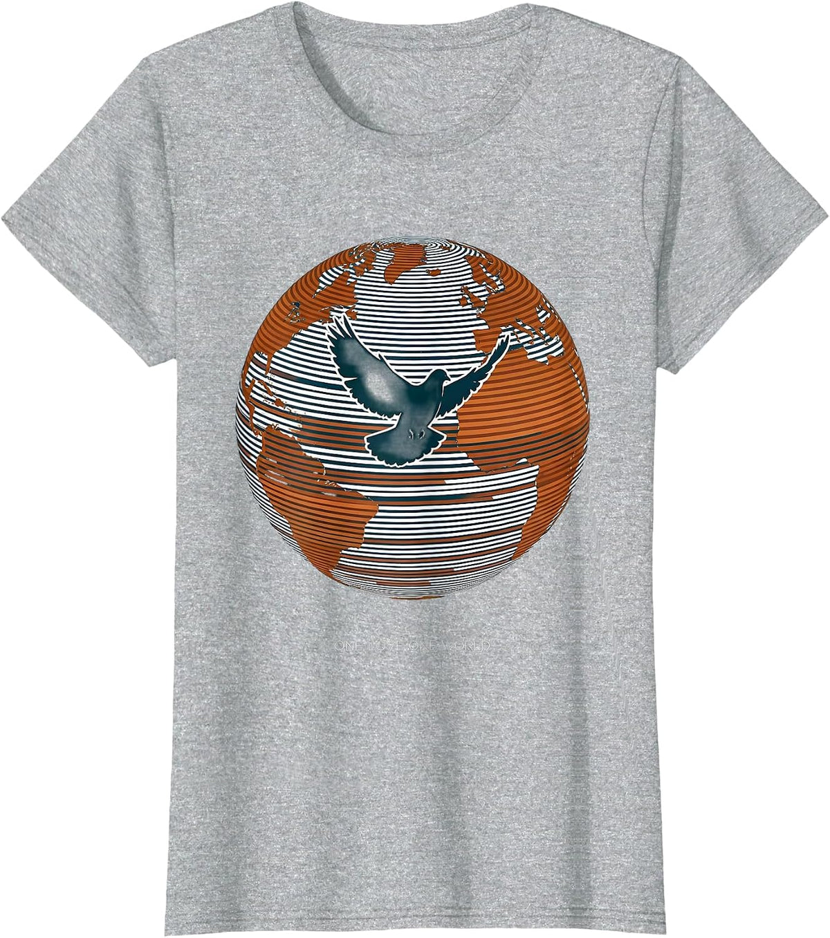 One Love One World Hippie Peace Design T-Shirt - Heather Grey