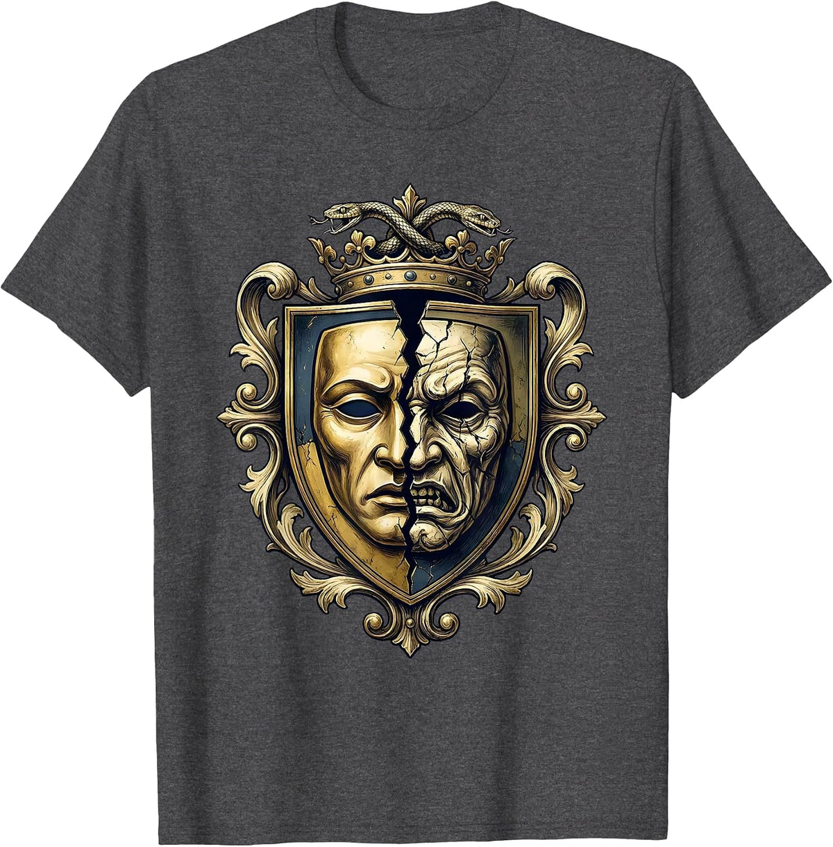 White Lie Mirror Reflection Graphic Design T-Shirt - Dark Heather Grey