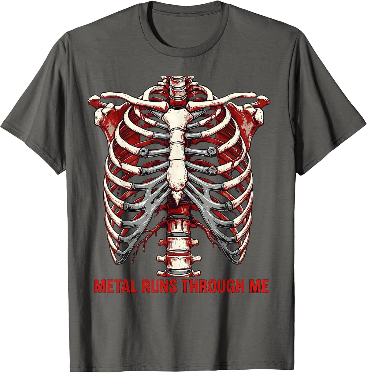 Men's Metal Runs Through Me Bold Band Music Design T-Shirt - Asphalt Grey
