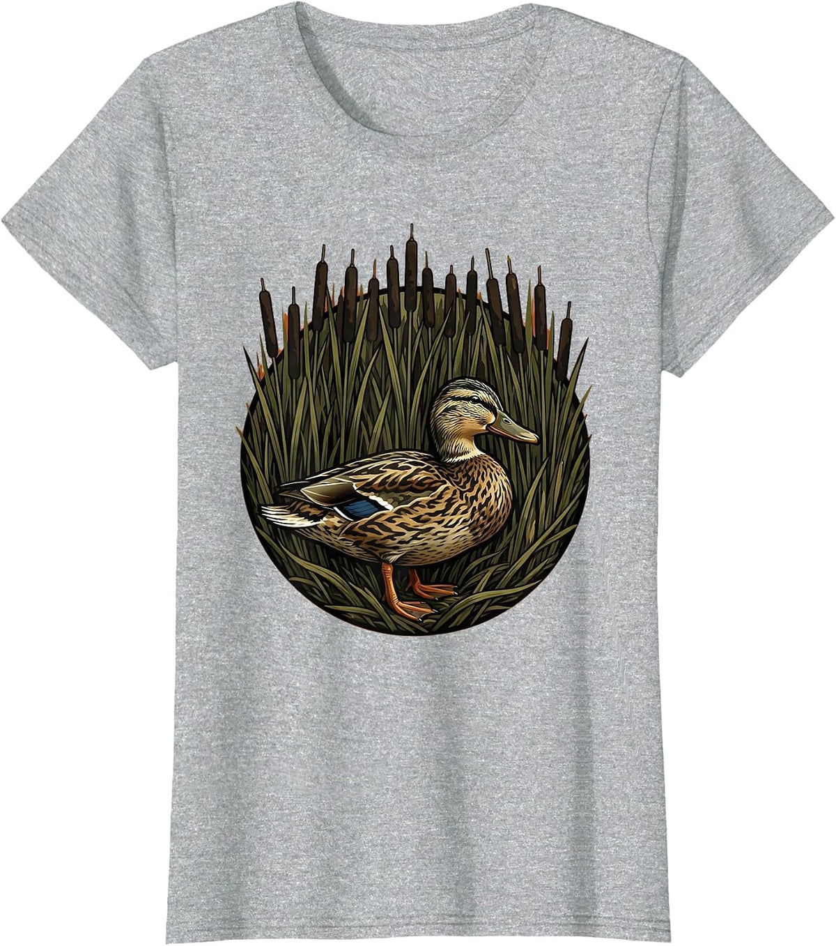 Camo Duck Hunter in Reeds Graphic T-Shirt - Heather Grey