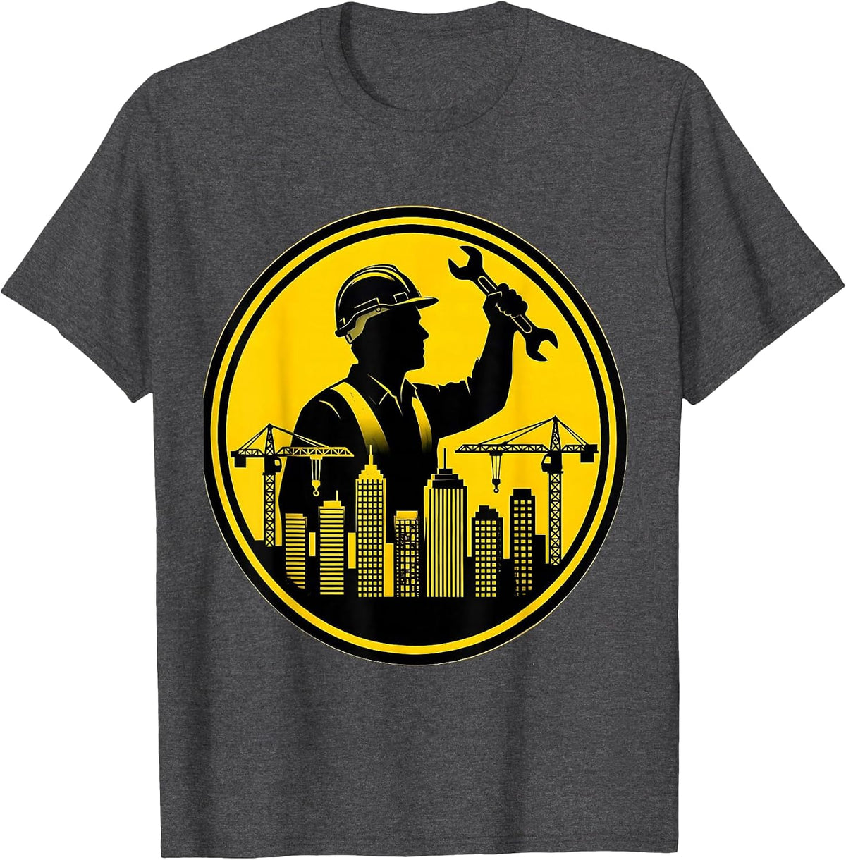 Labor Day Construction Worker City Skyline T-Shirt - Dark Heather Grey