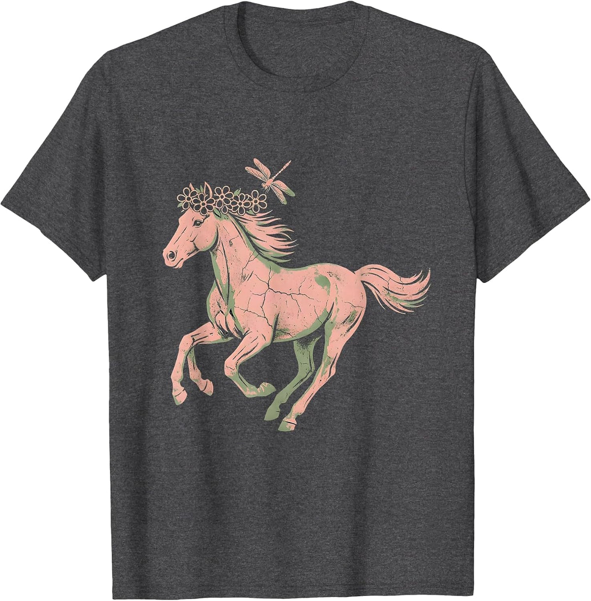 Floral Crown Galloping Horse Derby Fall Design T-Shirt - Dark Heather Grey