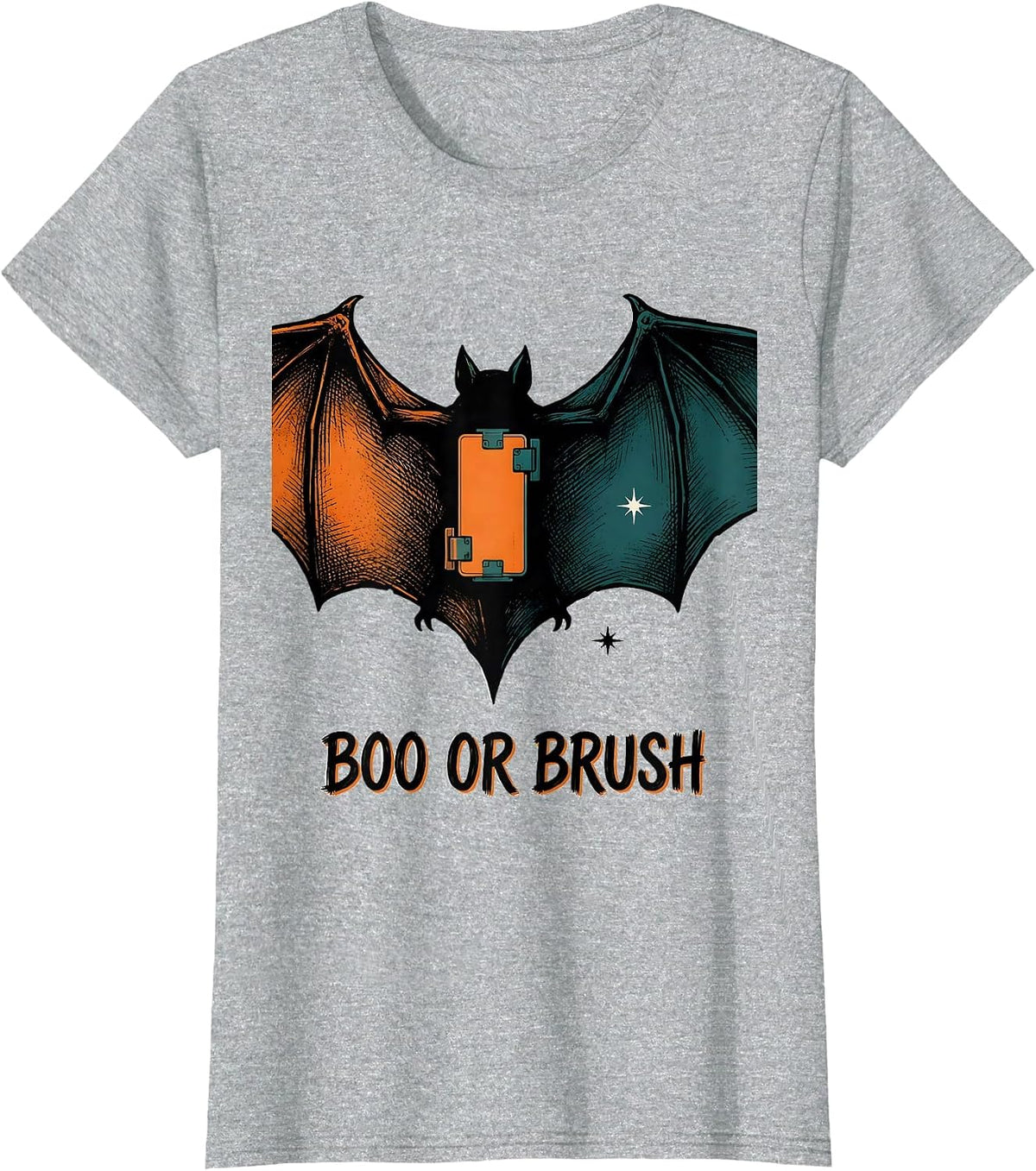 Women's Boo Or Brush Funny Dental Hygienist Halloween Work Humor T-Shirt - Heather Grey