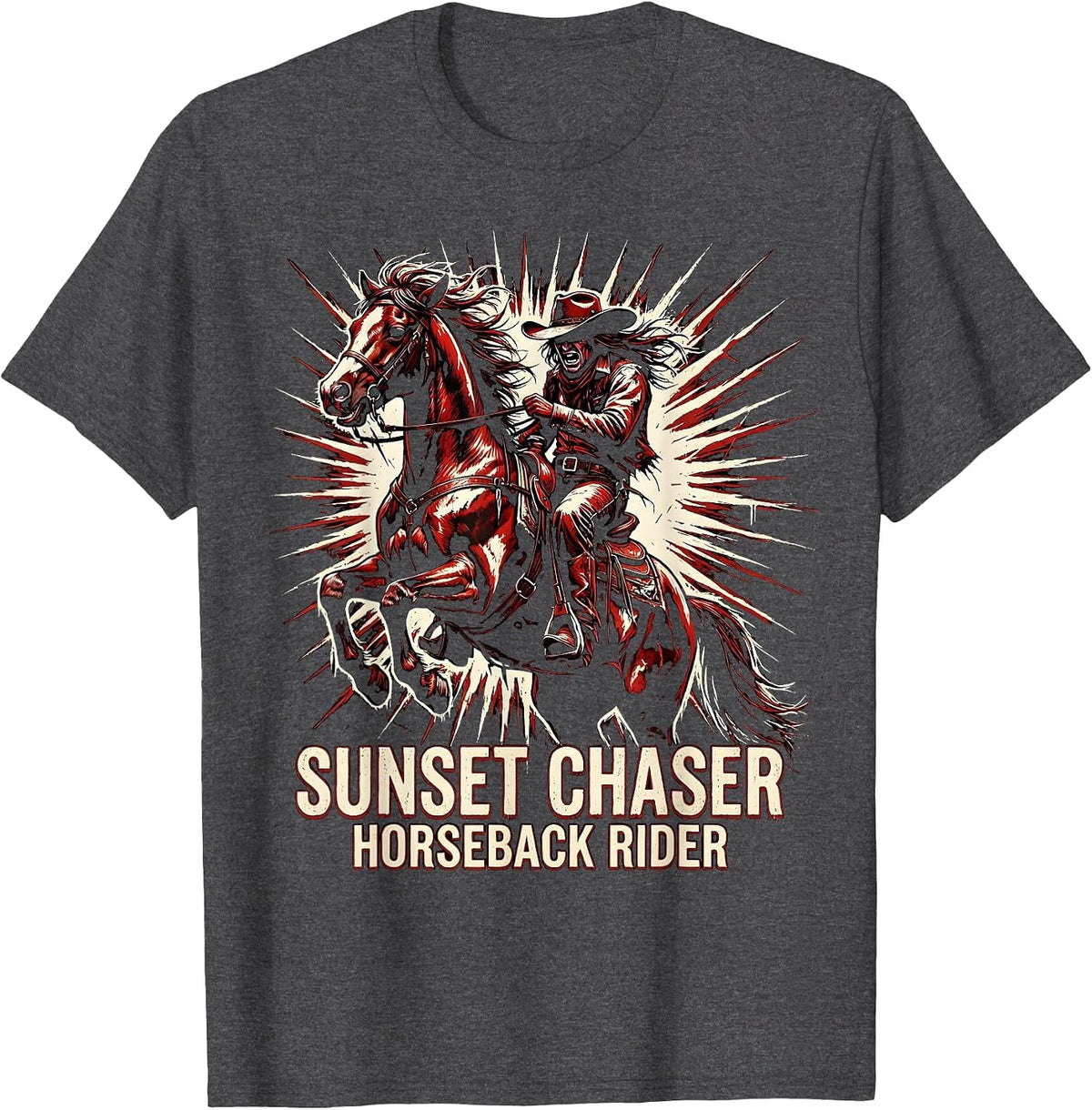Sunset Chaser Horseback Rider Western Design T-Shirt - Dark Heather Grey