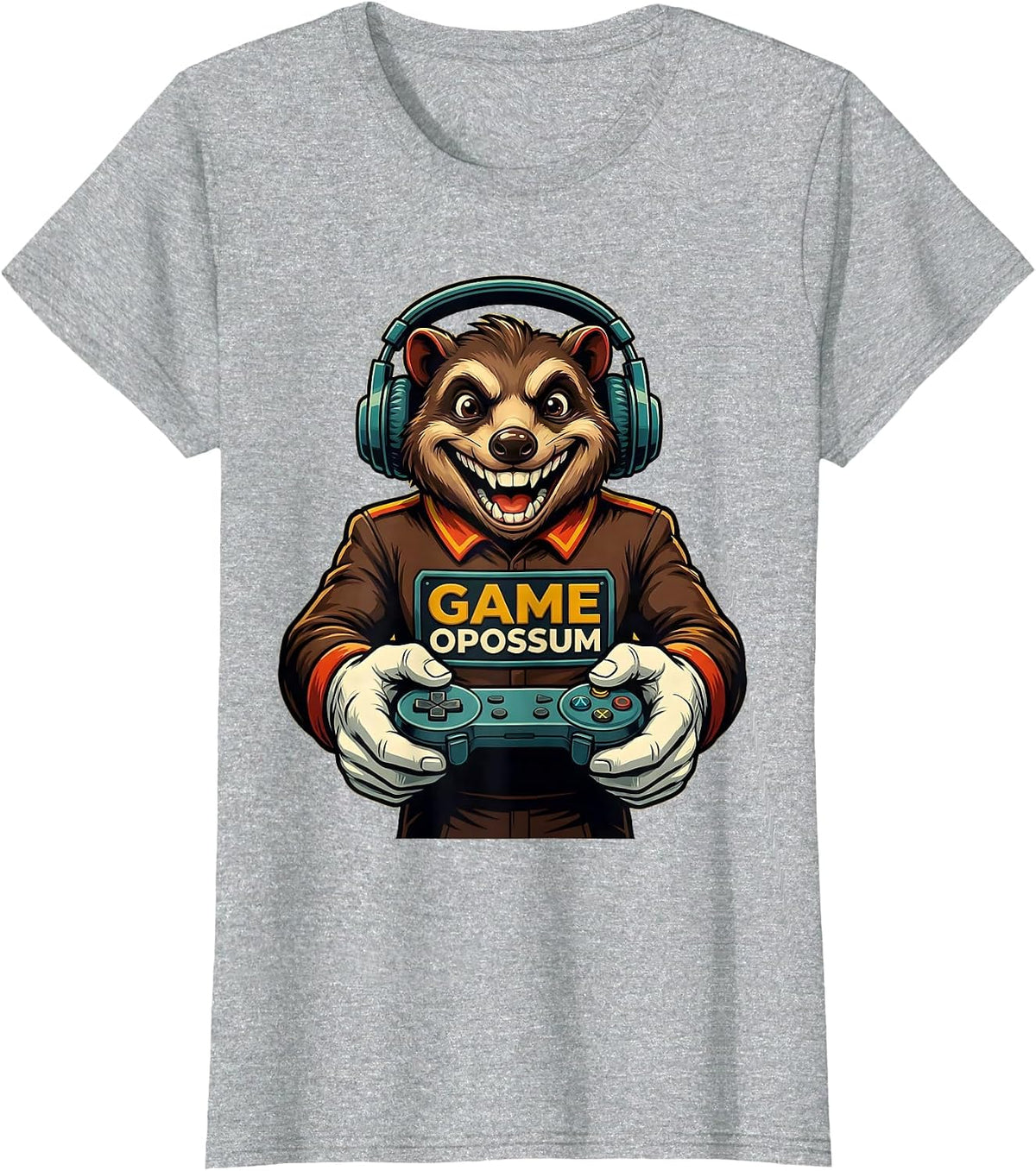 Game Opossum Retro Advertising Anime Gamer Mascot Humor T-Shirt - Heather Grey