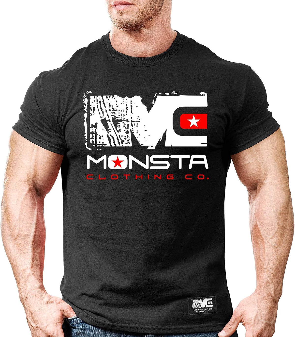 Monsta Clothing Co. Men's Bodybuilding Fitness Workout (MC-Icon-108) Gym T-Shirt - Black\/White